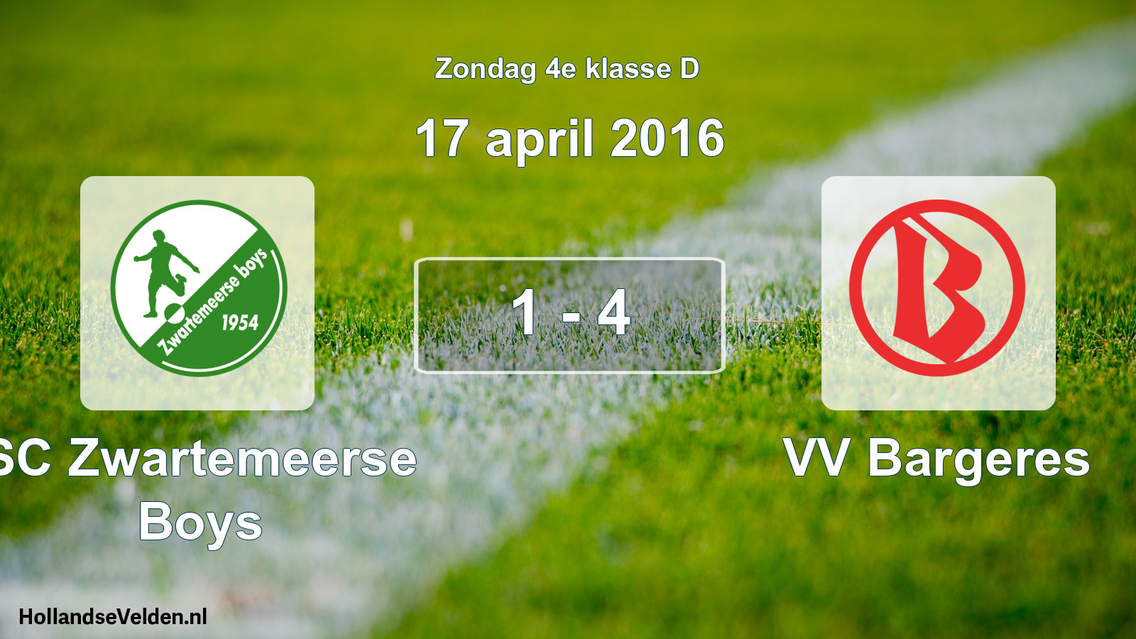 Total number of matches played: SC Zwartemeerse Boys - VV Bargeres 1 - 4 (17 April 2016)