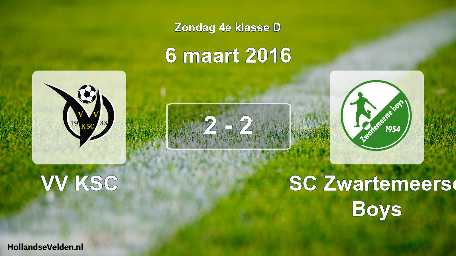 Total number of matches played: VV KSC - SC Zwartemeerse Boys 2 - 2 (6 March 2016)