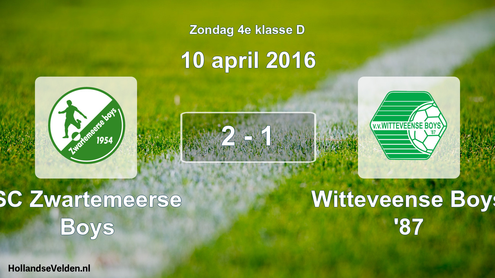 Total number of matches played: SC Zwartemeerse Boys - Witteveense Boys '87 2 - 1 (10 April 2016)