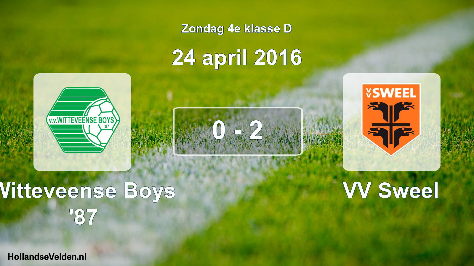 Total number of matches played: Witteveense Boys '87 - VV Sweel 0 - 2 (24 April 2016)