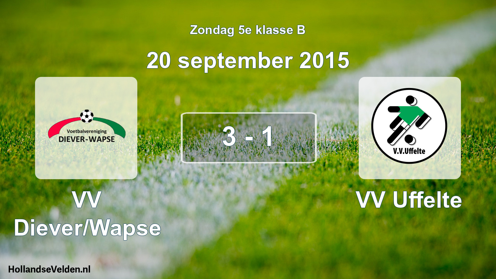 Total number of matches played: VV Diever/Wapse - VV Uffelte 3 - 1 (20 September 2015)
