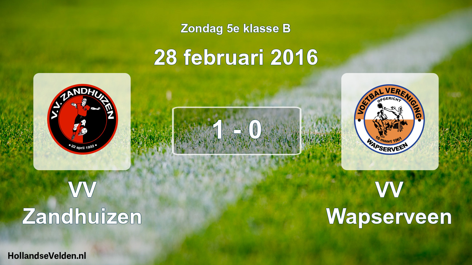 Total number of matches played: VV Zandhuizen - VV Wapserveen 1 - 0 (28 February 2016)