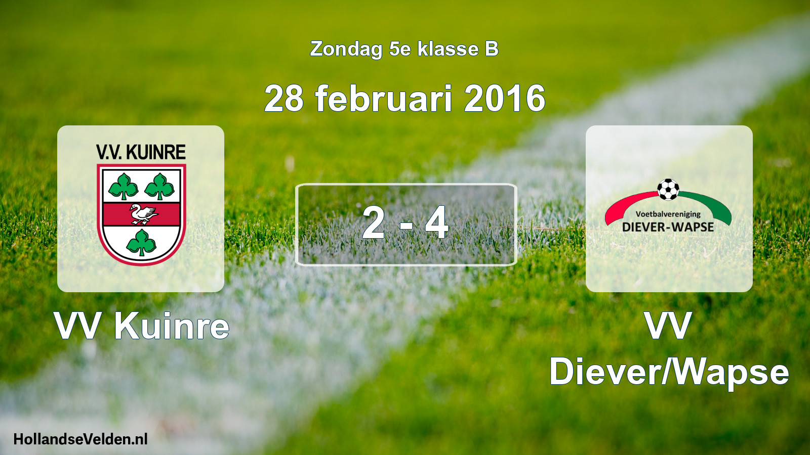 Total number of matches played: VV Kuinre - VV Diever/Wapse 2 - 4 (28 February 2016)