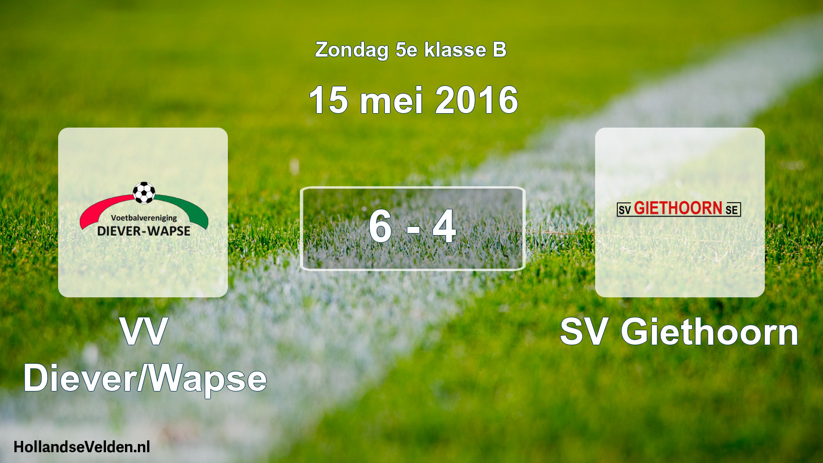 Total number of matches played: VV Diever/Wapse - SV Giethoorn 6 - 4 (15 May 2016)