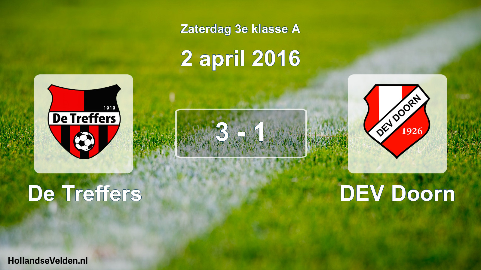 Total number of matches played: De Treffers - DEV Doorn 3 - 1 (2 April 2016)