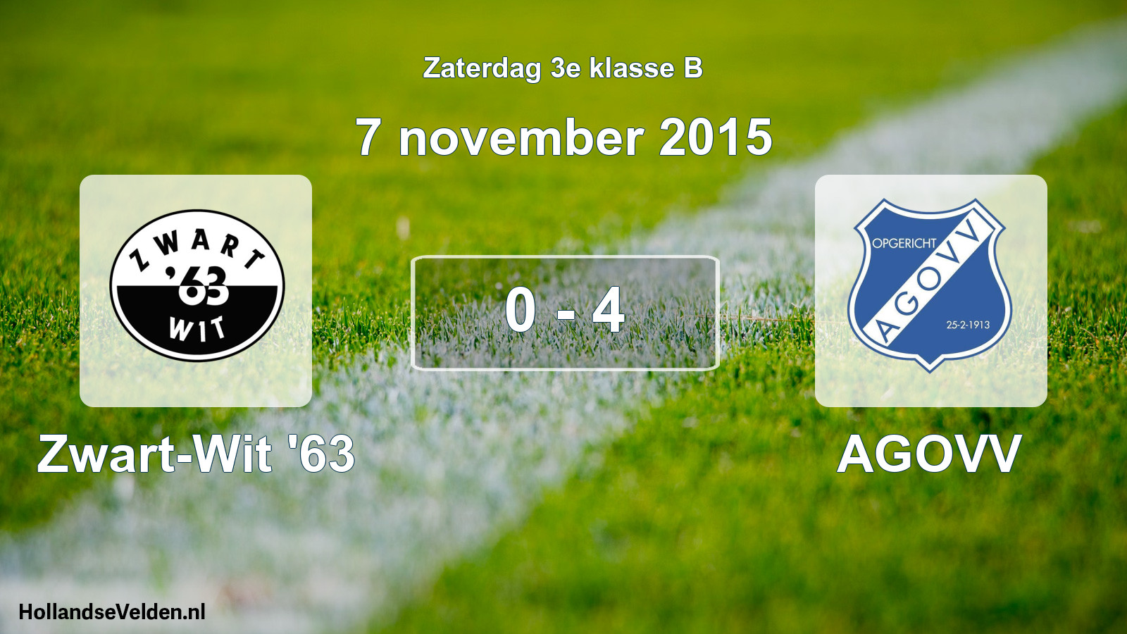 Total number of matches played: Zwart-Wit '63 - AGOVV 0 - 4 (7 November 2015)