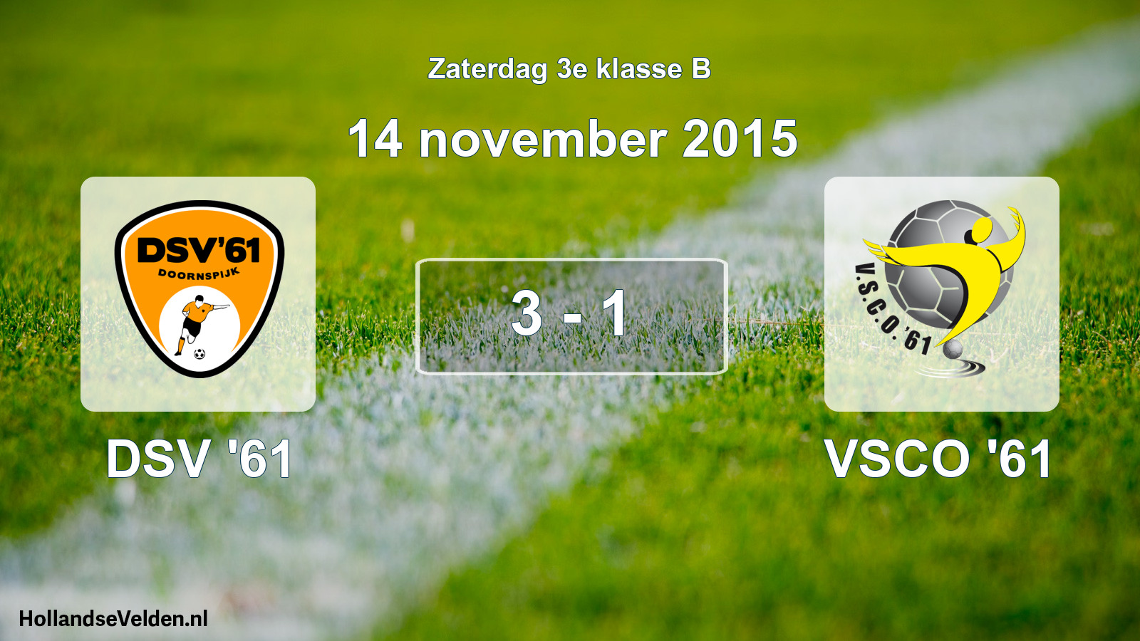Total number of matches played: DSV '61 - VSCO '61 3 - 1 (14 November 2015)