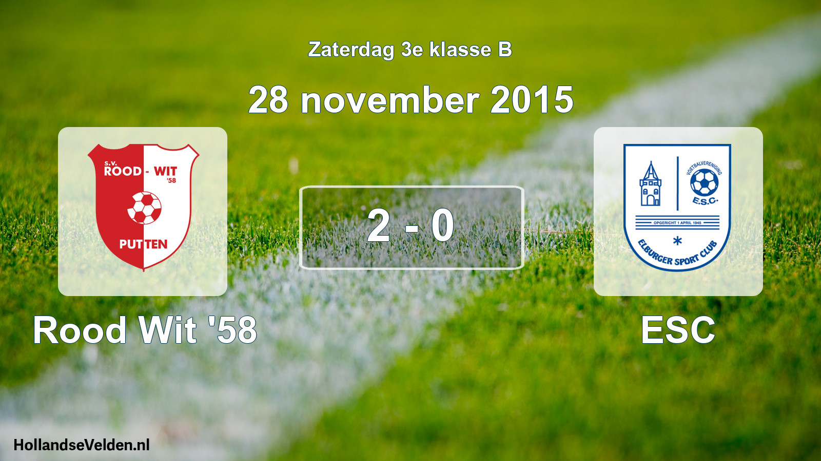 Total number of matches played: Rood Wit '58 - ESC 2 - 0 (28 November 2015)