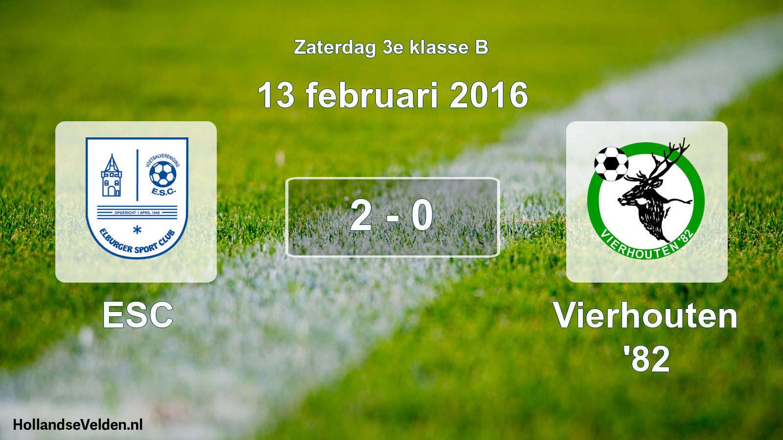 Total number of matches played: ESC - Vierhouten '82 2 - 0 (13 February 2016)