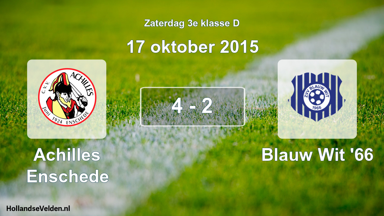 Total number of matches played: Achilles Enschede - Blauw Wit '66 4 - 2 (17 October 2015)