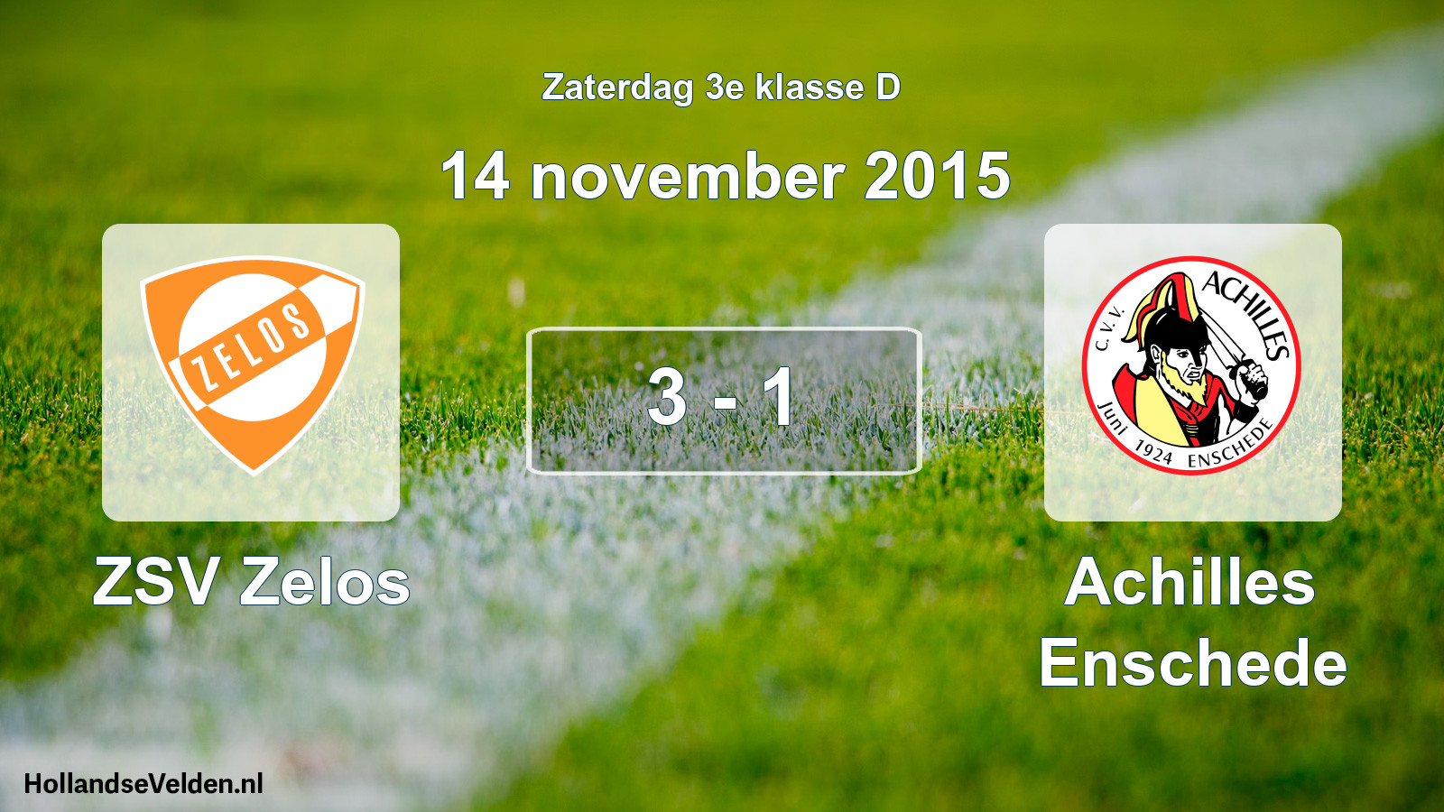 Total number of matches played: ZSV Zelos - Achilles Enschede 3 - 1 (14 November 2015)