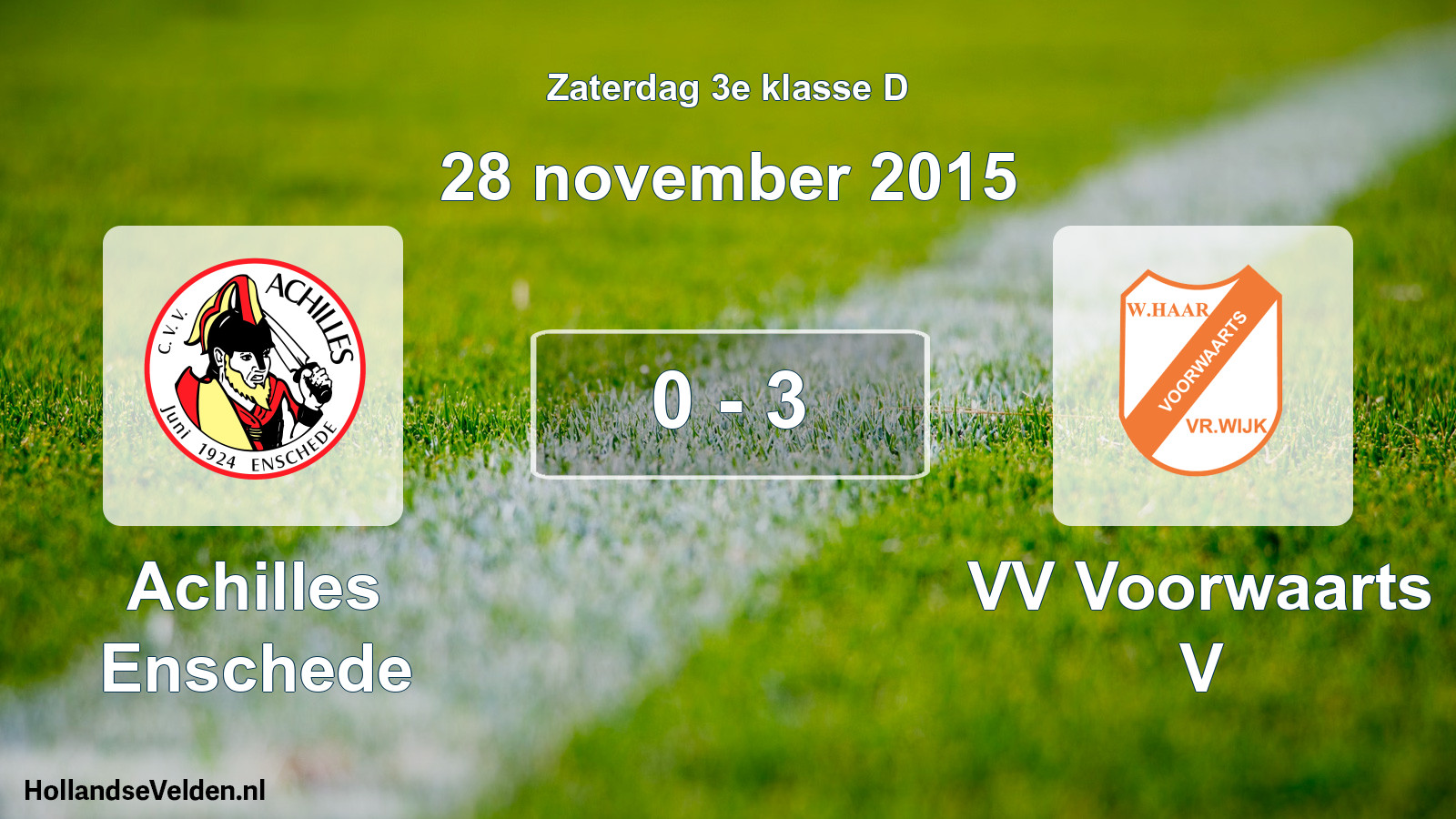 Total number of matches played: Achilles Enschede - VV Voorwaarts V 0 - 3 (28 November 2015)