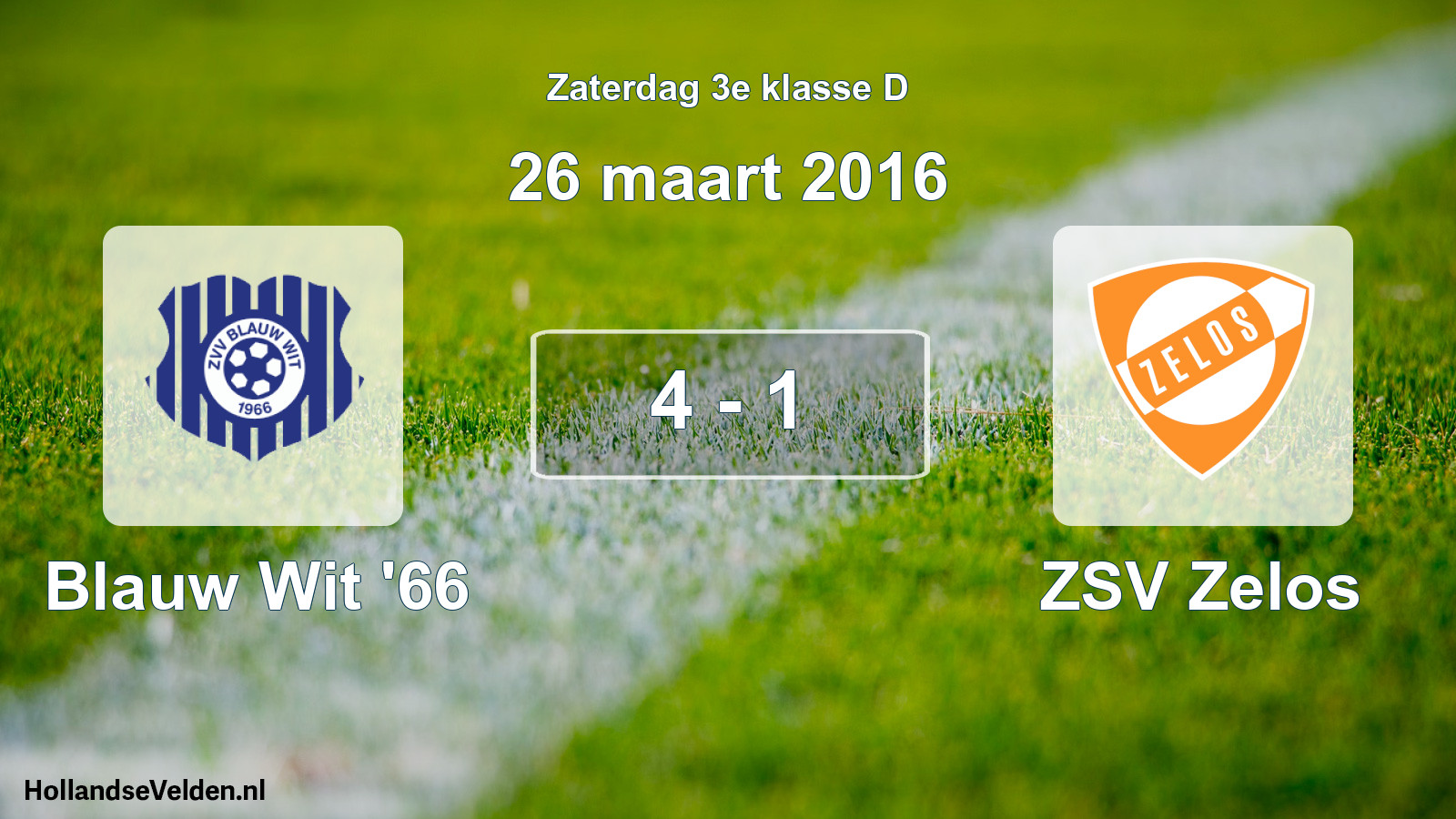 Total number of matches played: Blauw Wit '66 - ZSV Zelos 4 - 1 (26 March 2016)