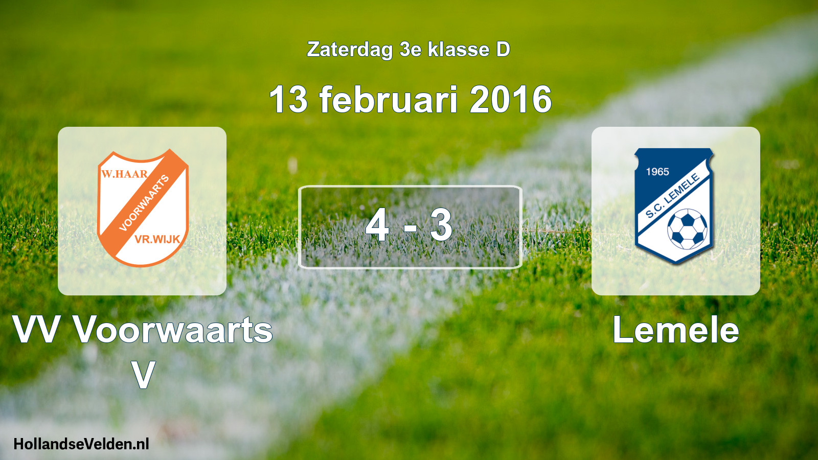 Total number of matches played: VV Voorwaarts V - Lemele 4 - 3 (13 February 2016)