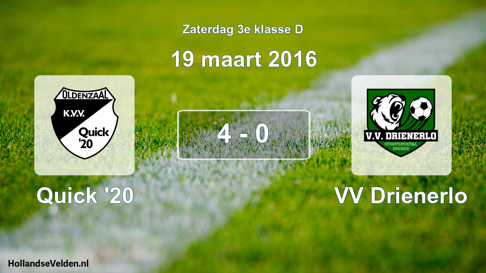 Total number of matches played: Quick '20 - VV Drienerlo 4 - 0 (19 March 2016)
