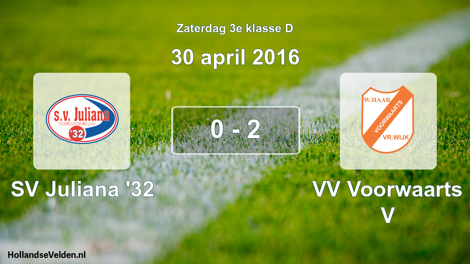 Total number of matches played: SV Juliana '32 - VV Voorwaarts V 0 - 2 (30 April 2016)