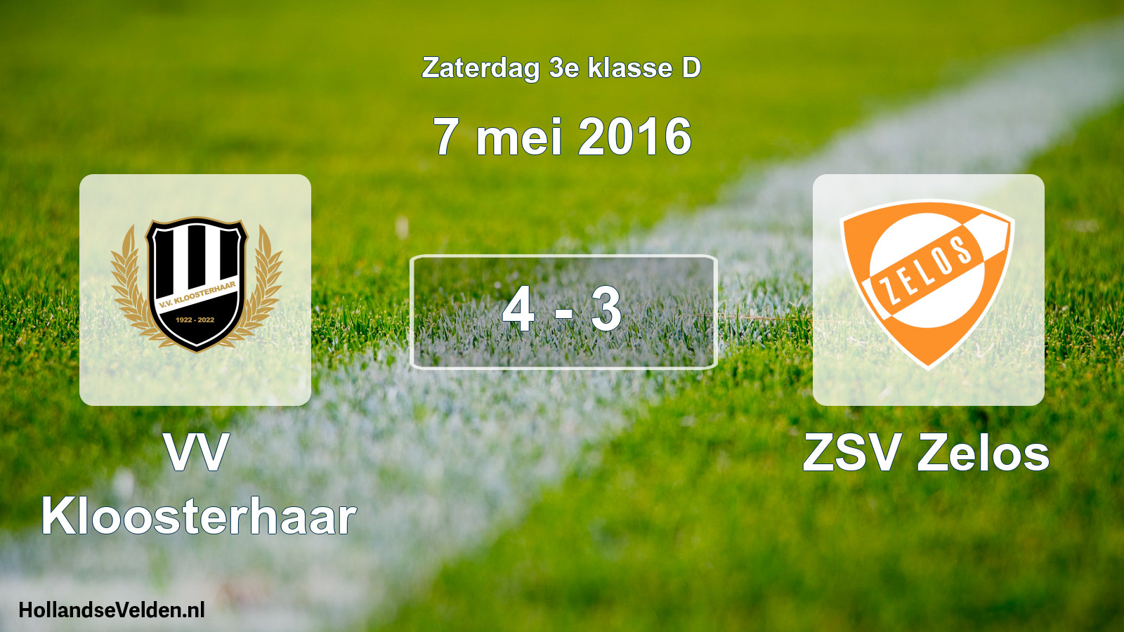 Total number of matches played: VV Kloosterhaar - ZSV Zelos 4 - 3 (7 May 2016)
