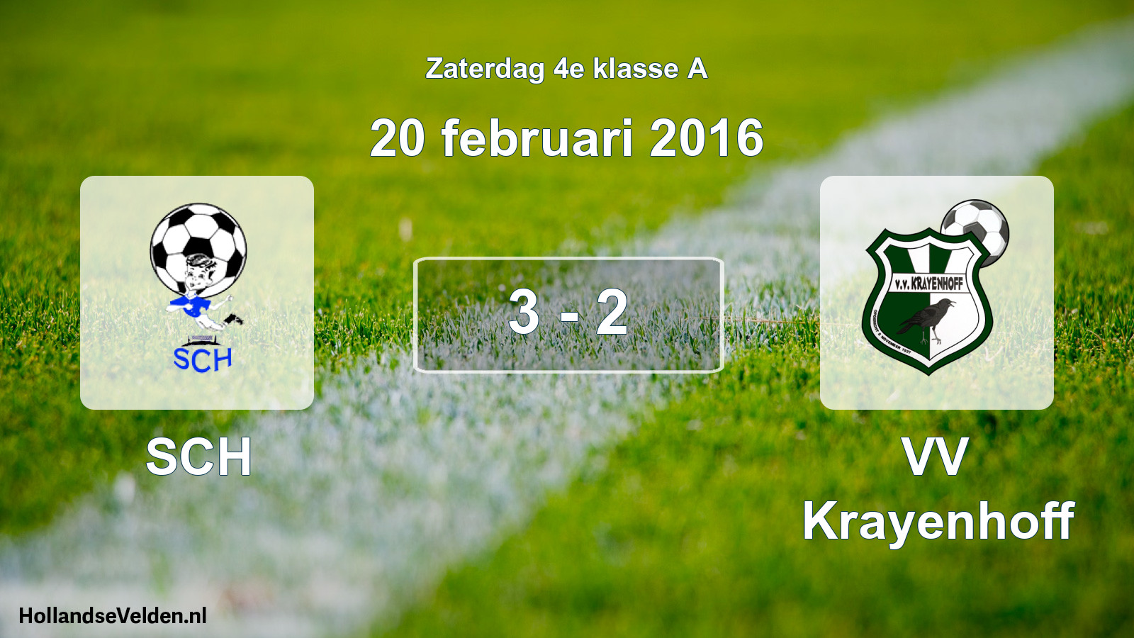Total number of matches played: SCH - VV Krayenhoff 3 - 2 (20 February 2016)