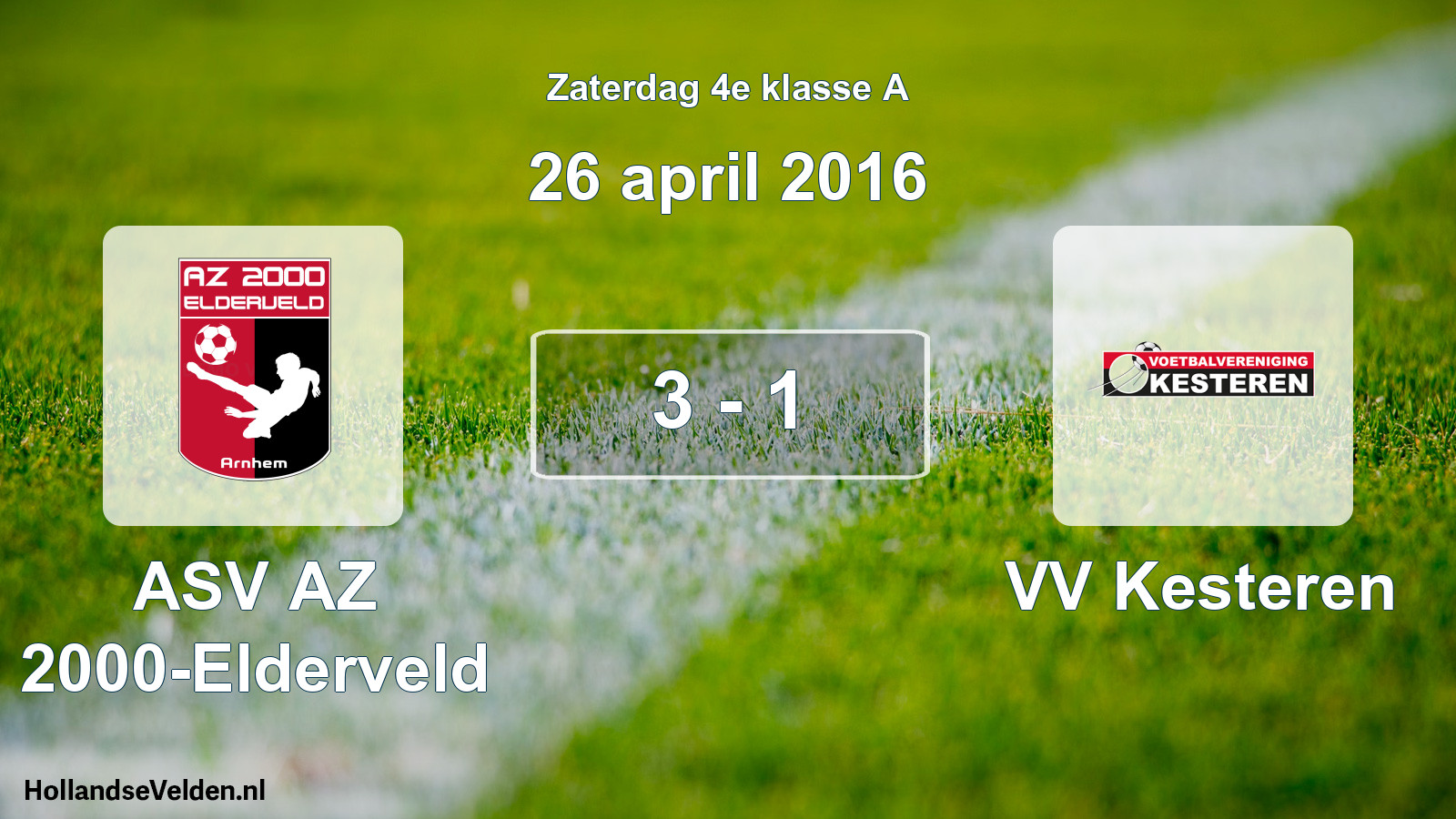 Total number of matches played: ASV AZ 2000-Elderveld - VV Kesteren 3 - 1 (26 April 2016)