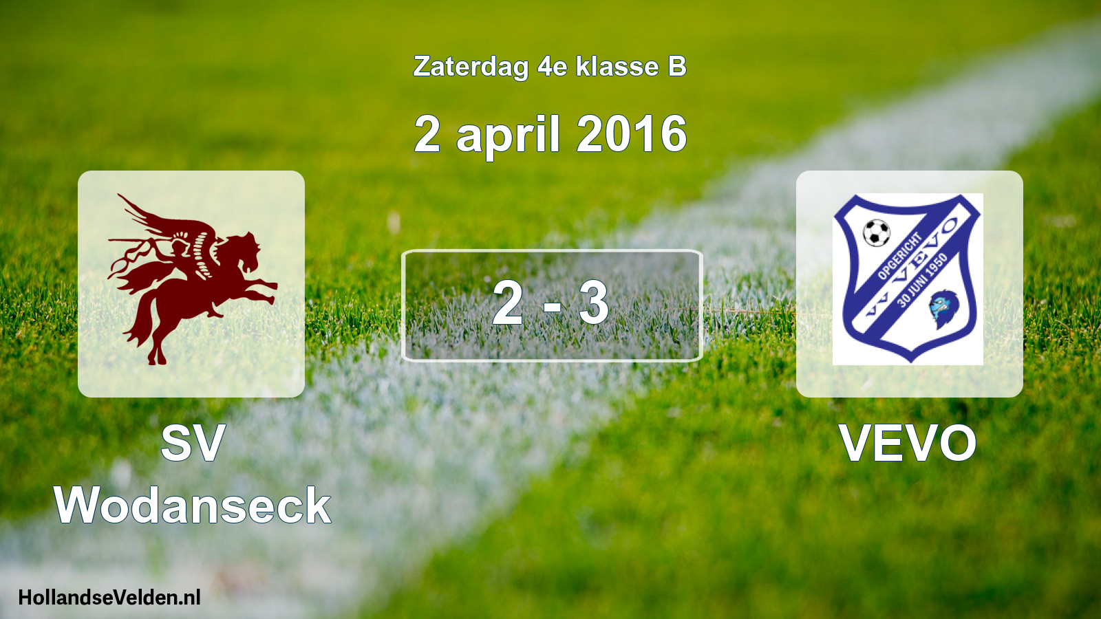 Total number of matches played: SV Wodanseck - VEVO 2 - 3 (2 April 2016)