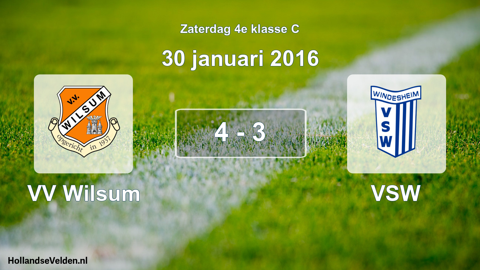 Total number of matches played: VV Wilsum - VSW 4 - 3 (30 January 2016)