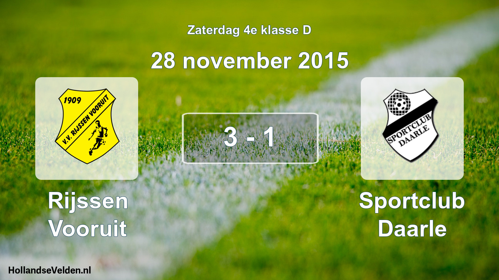 Total number of matches played: Rijssen Vooruit - Sportclub Daarle 3 - 1 (28 November 2015)