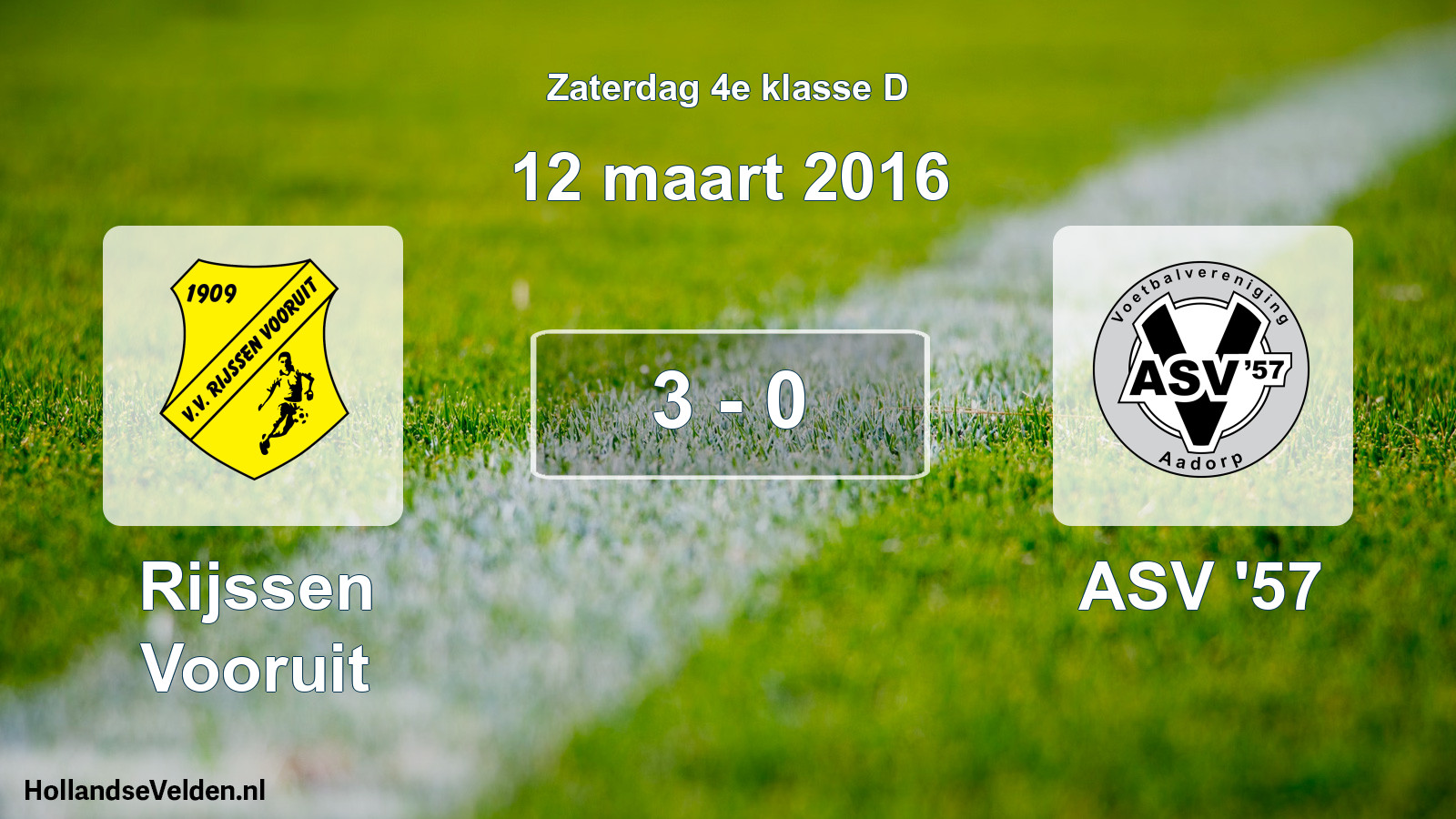 Total number of matches played: Rijssen Vooruit - ASV '57 3 - 0 (12 March 2016)