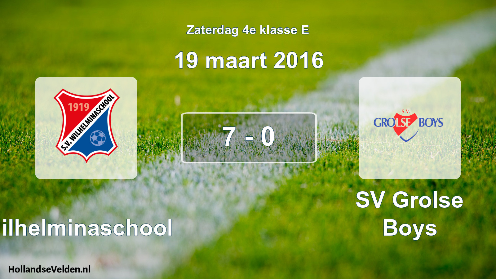 Total number of matches played: Wilhelminaschool - SV Grolse Boys 7 - 0 (19 March 2016)