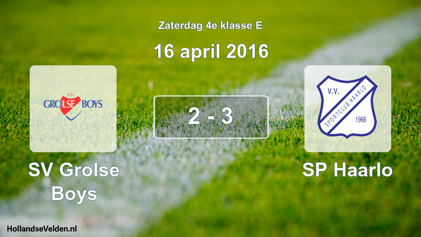 Total number of matches played: SV Grolse Boys - SP Haarlo 2 - 3 (16 April 2016)