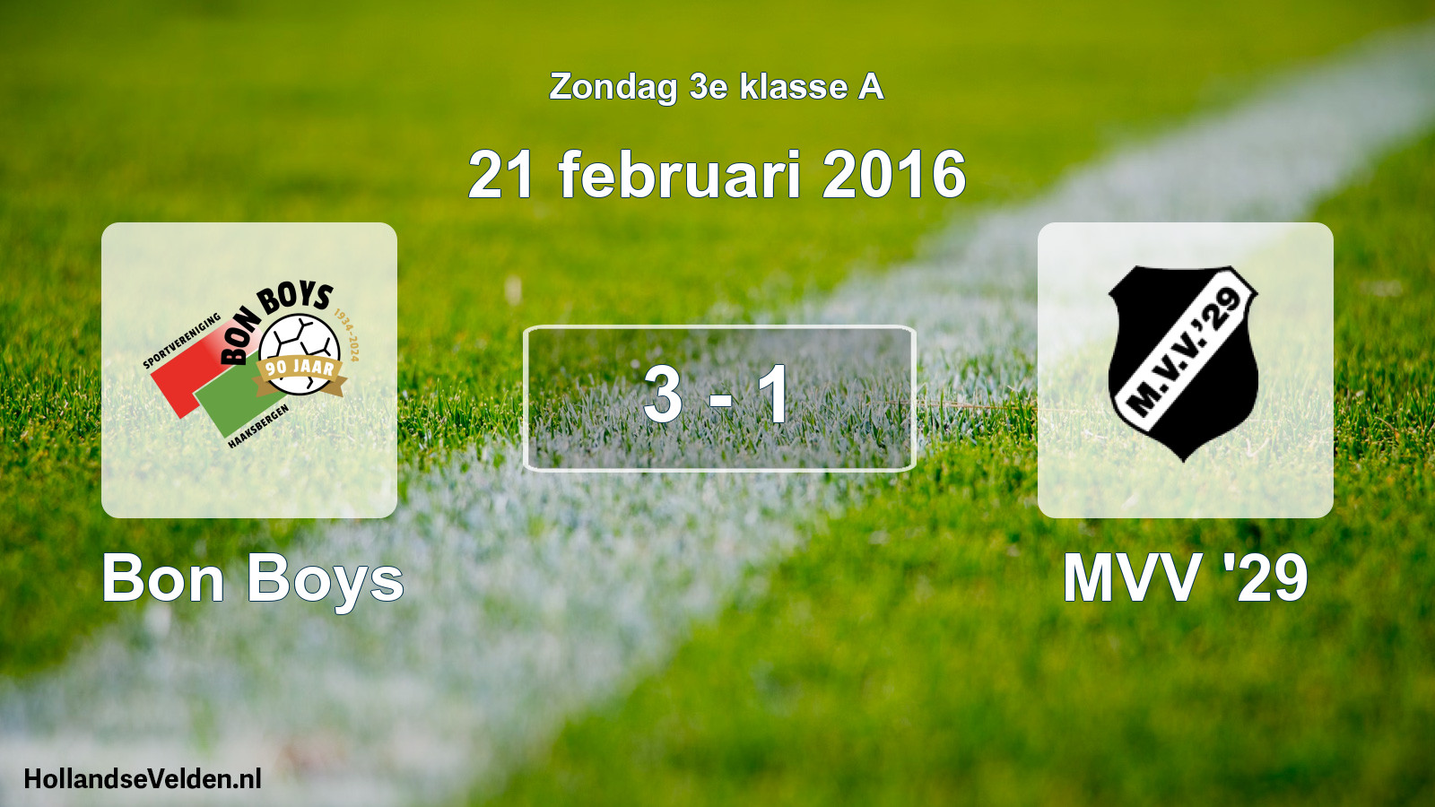 Total number of matches played: Bon Boys - MVV '29 3 - 1 (21 February 2016)
