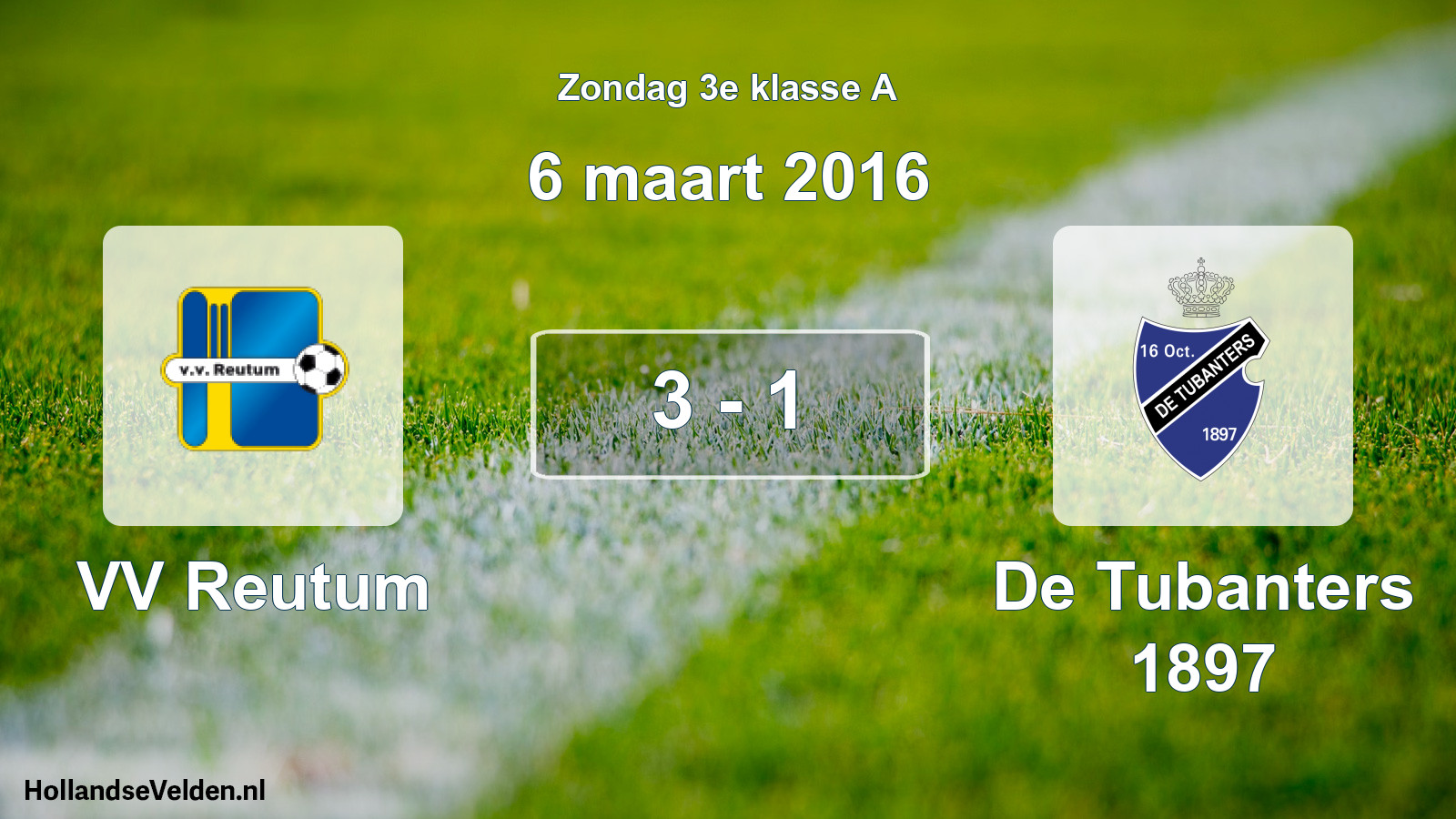 Total number of matches played: VV Reutum - De Tubanters 1897 3 - 1 (6 March 2016)