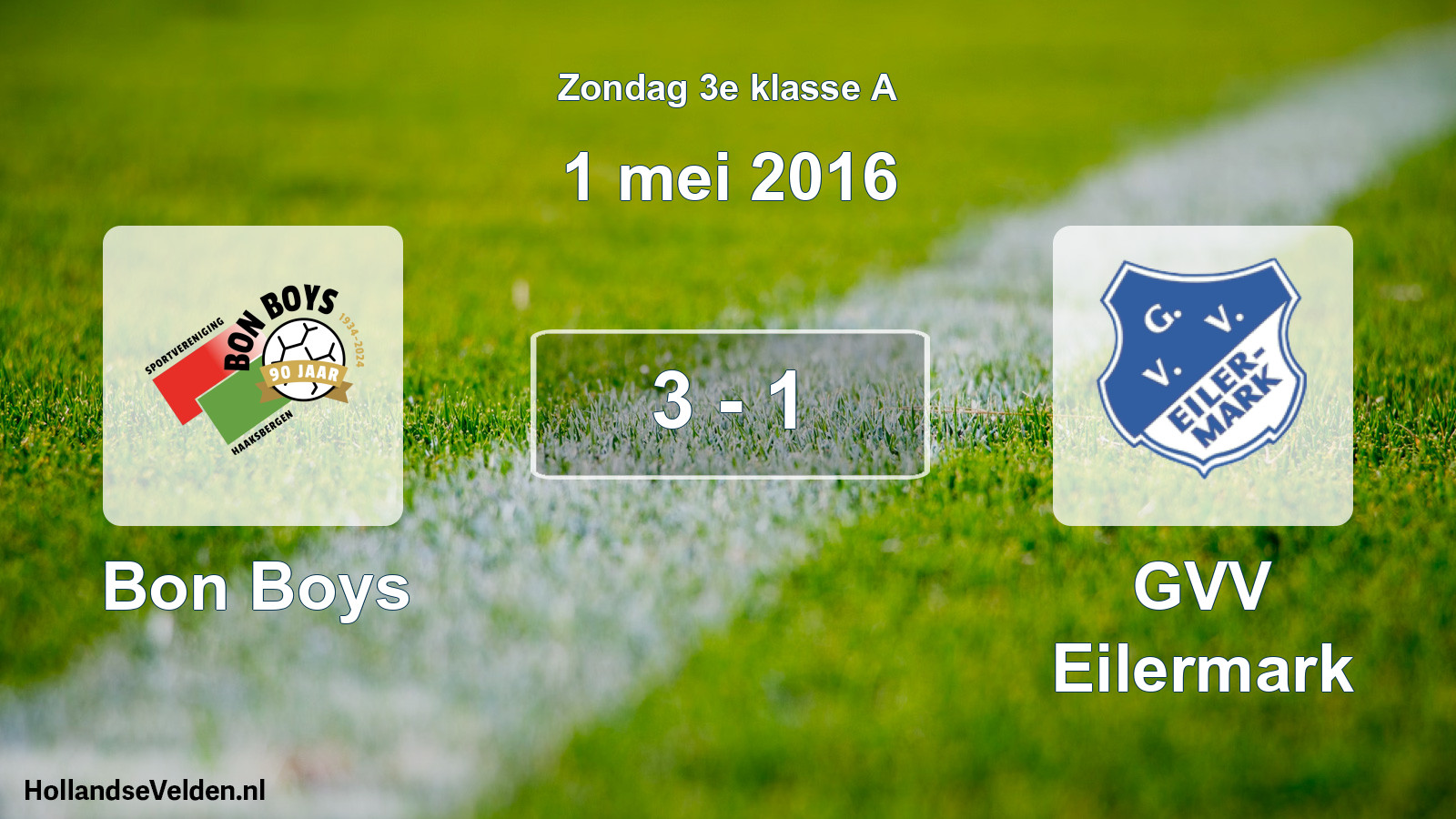 Total number of matches played: Bon Boys - GVV Eilermark 3 - 1 (1 May 2016)