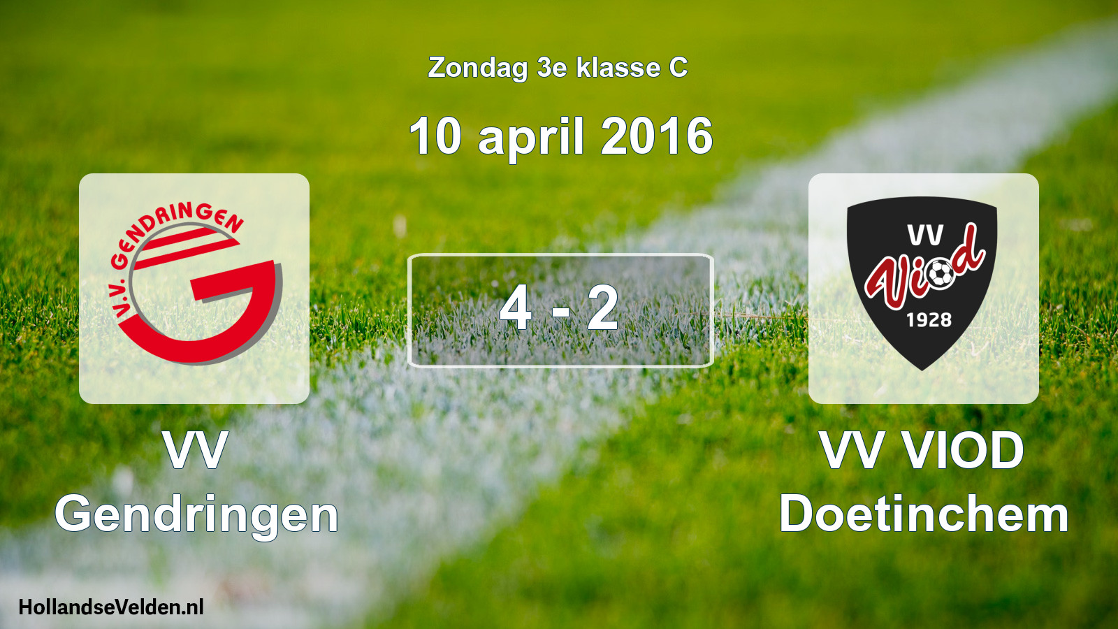 Total number of matches played: VV Gendringen - VV VIOD Doetinchem 4 - 2 (10 April 2016)