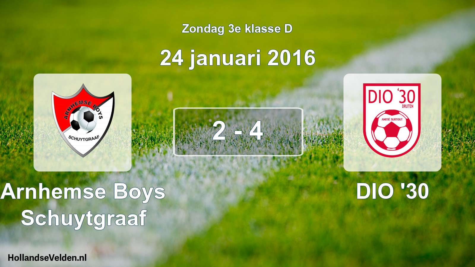 Total number of matches played: Arnhemse Boys Schuytgraaf - DIO '30 2 - 4 (24 January 2016)