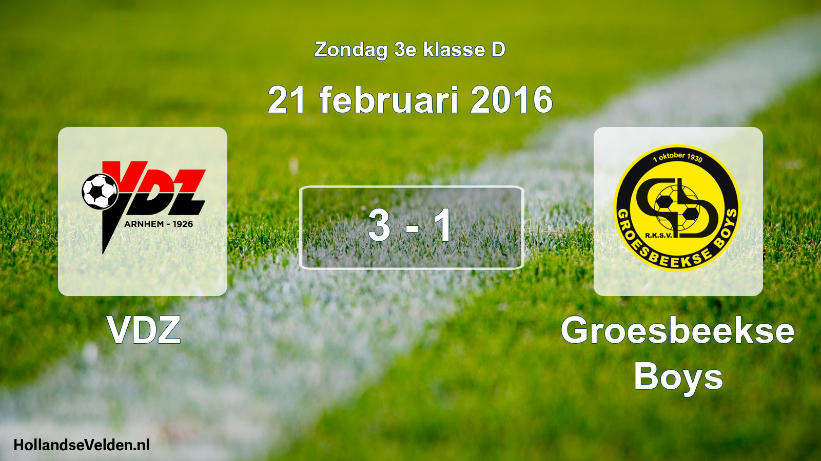 Total number of matches played: VDZ - Groesbeekse Boys 3 - 1 (21 February 2016)
