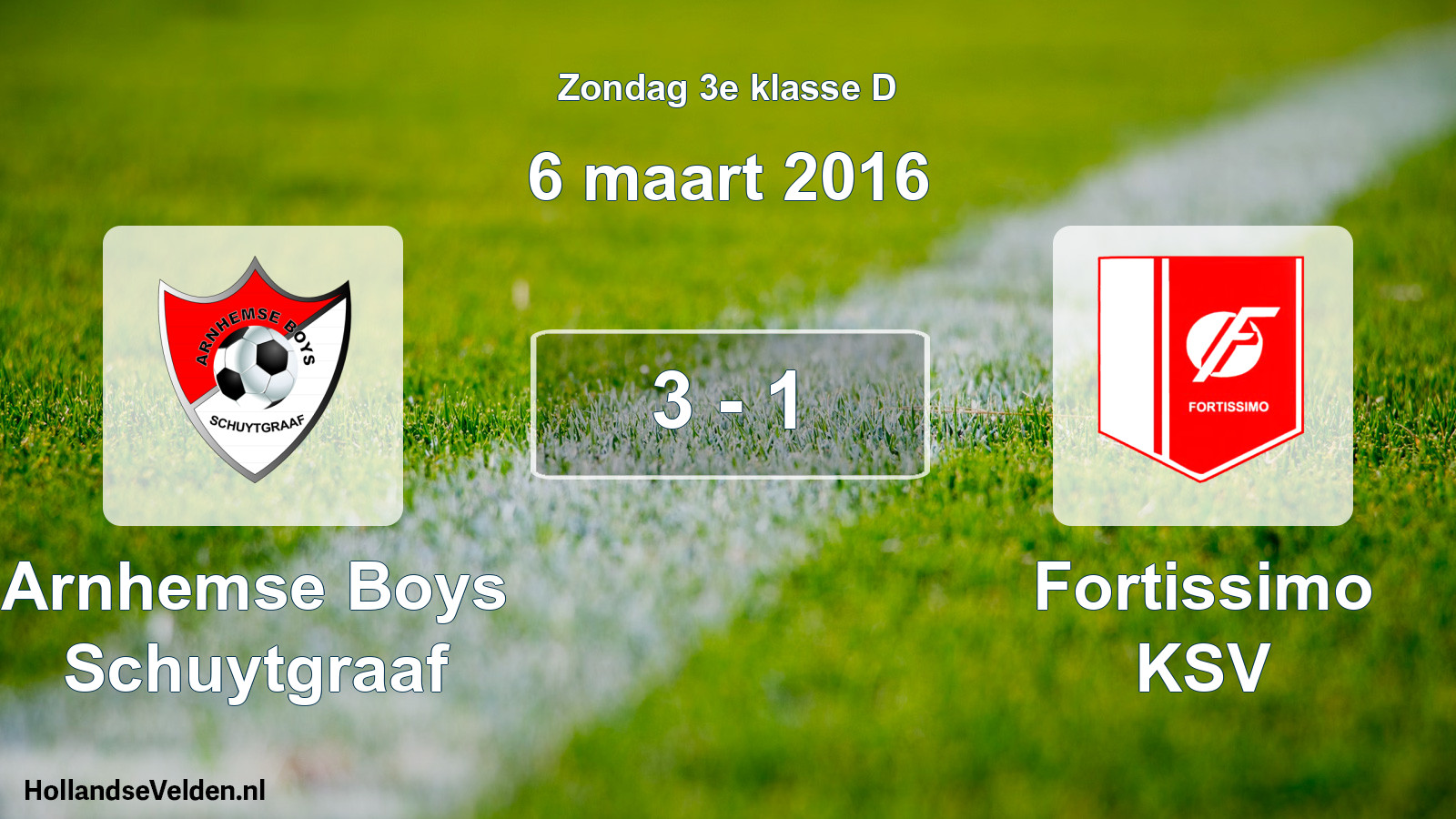 Total number of matches played: Arnhemse Boys Schuytgraaf - Fortissimo KSV 3 - 1 (6 March 2016)