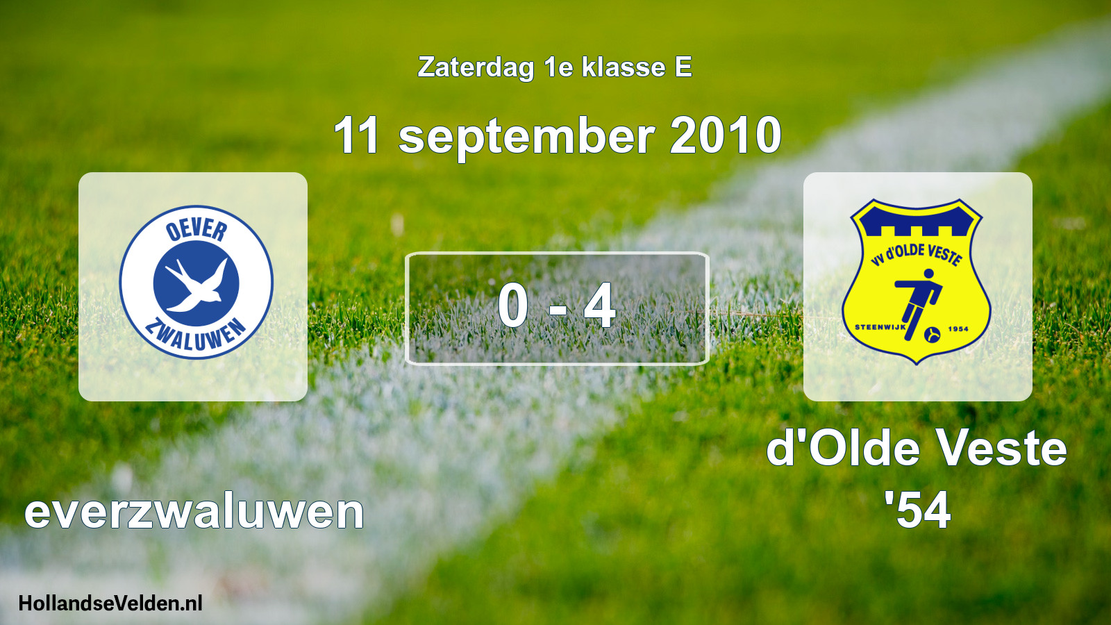 Total number of matches played: Oeverzwaluwen - d'Olde Veste '54 0 - 4 (11 September 2010)