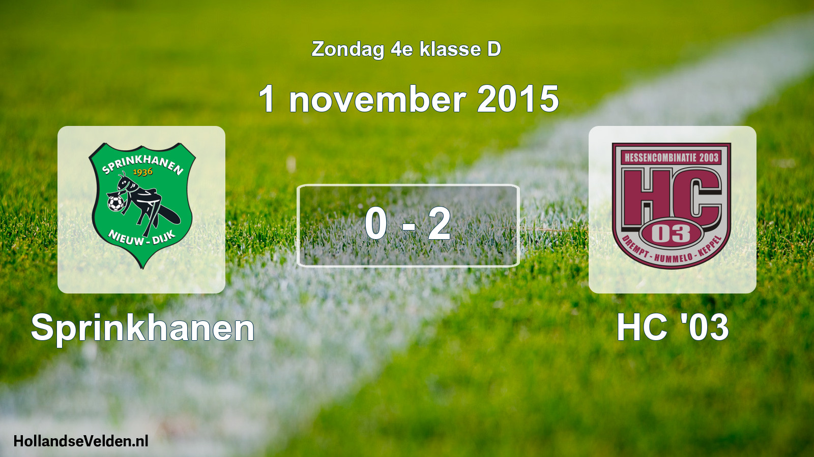 Total number of matches played: Sprinkhanen - HC '03 0 - 2 (1 November 2015)