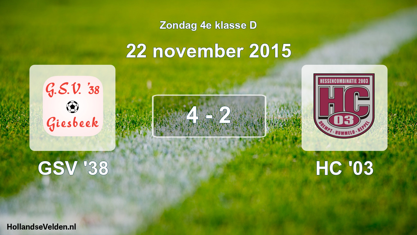 Total number of matches played: GSV '38 - HC '03 4 - 2 (22 November 2015)