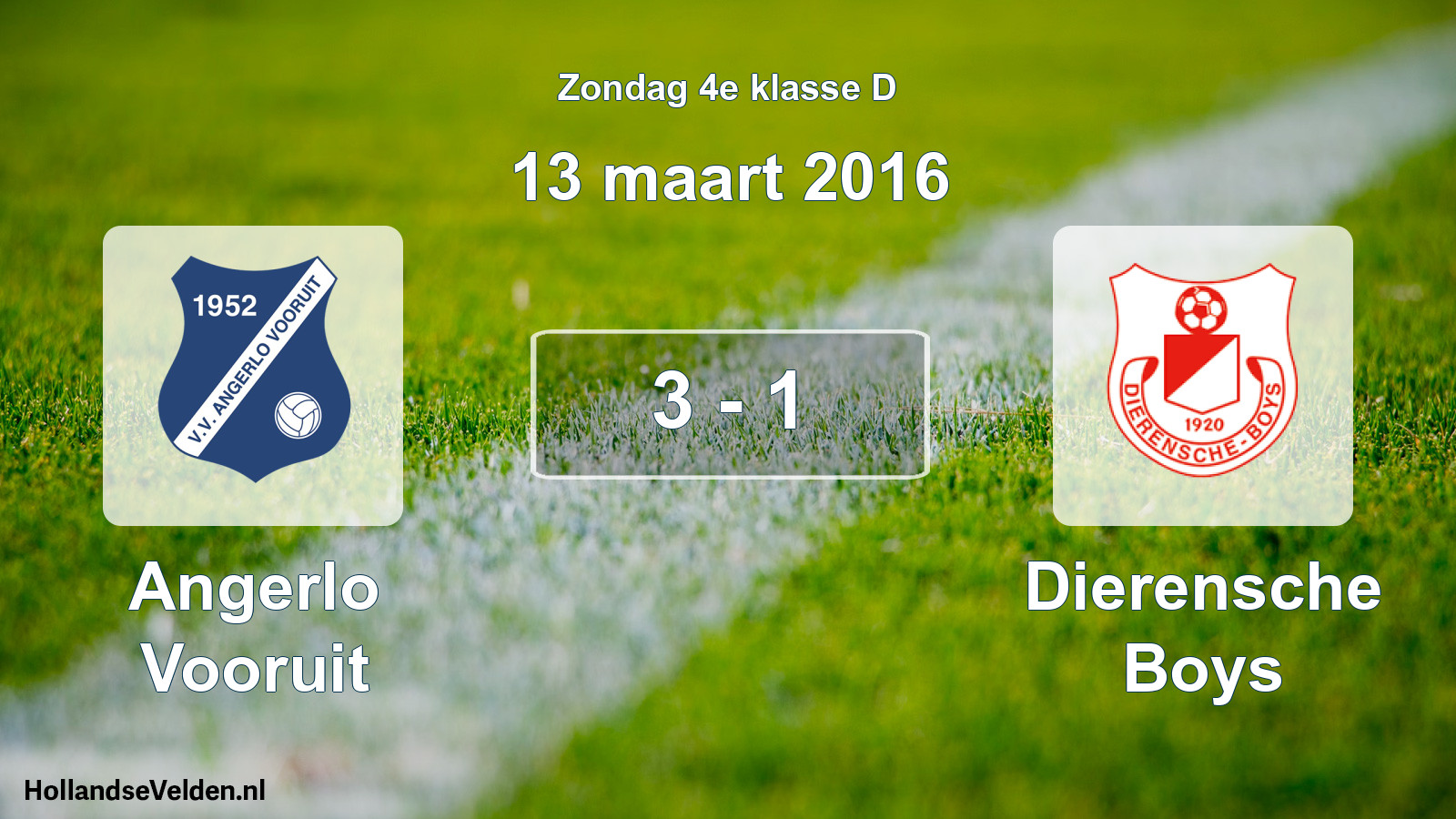 Total number of matches played: Angerlo Vooruit - Dierensche Boys 3 - 1 (13 March 2016)