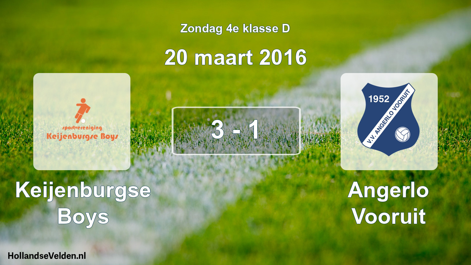 Total number of matches played: Keijenburgse Boys - Angerlo Vooruit 3 - 1 (20 March 2016)