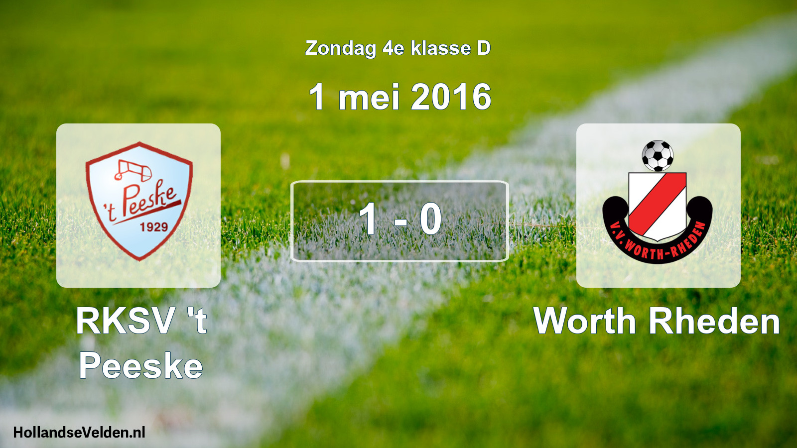 Total number of matches played: RKSV 't Peeske - Worth Rheden 1 - 0 (1 May 2016)
