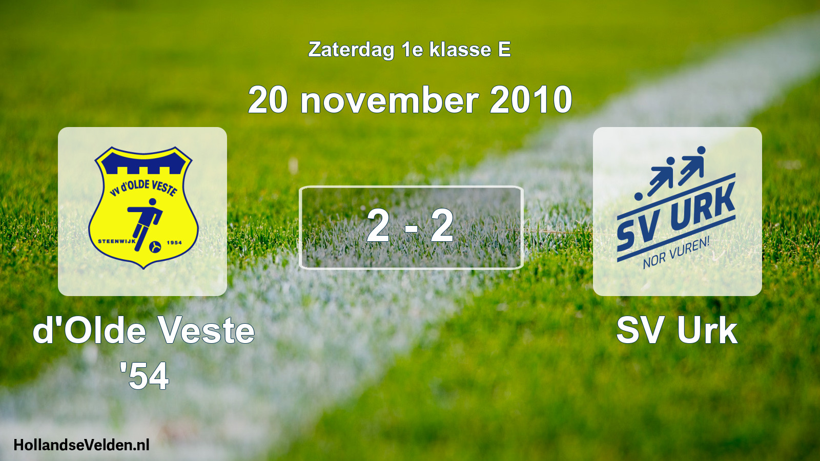 Total number of matches played: d'Olde Veste '54 - SV Urk 2 - 2 (20 November 2010)