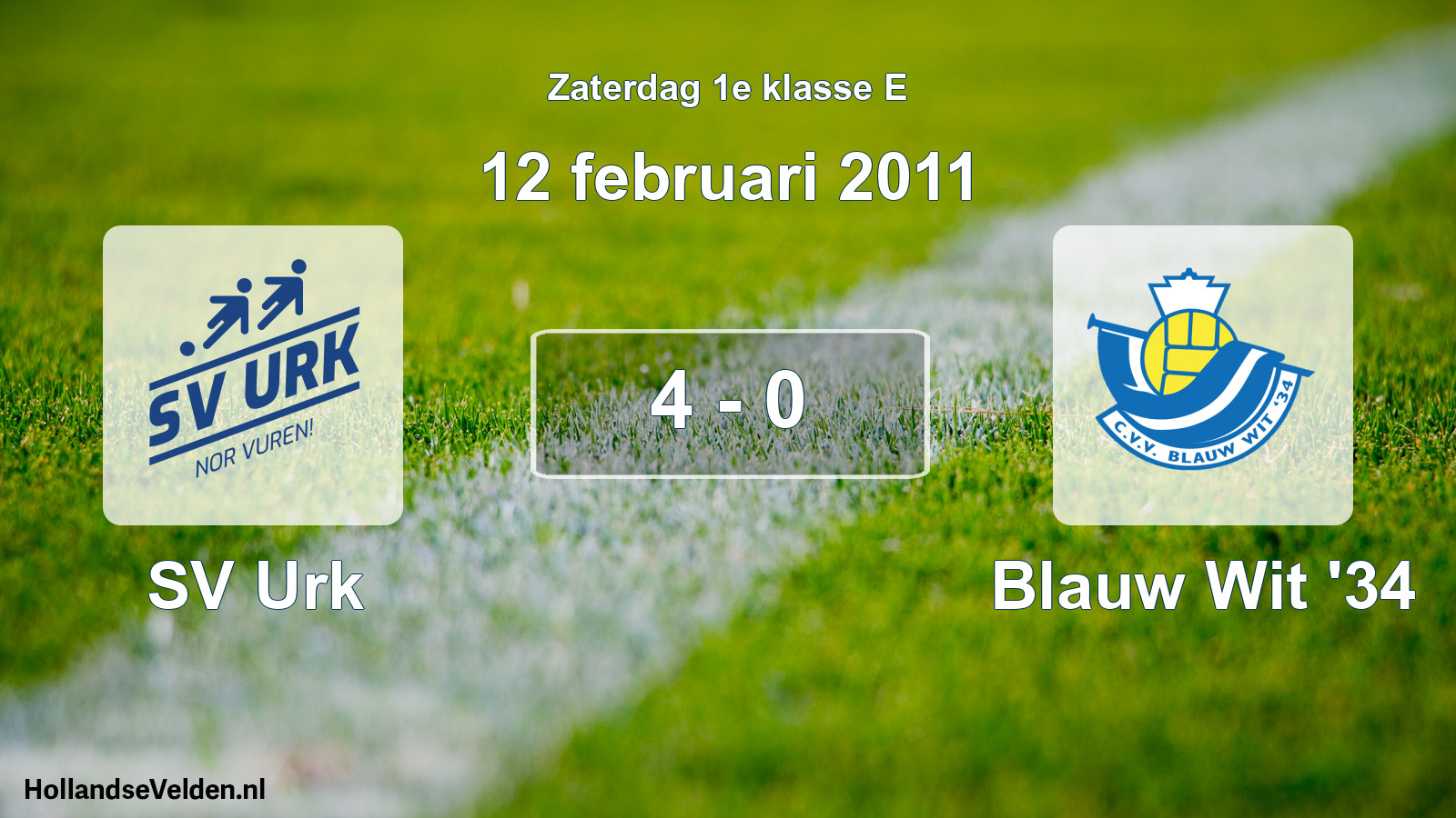 Total number of matches played: SV Urk - Blauw Wit '34 4 - 0 (12 February 2011)