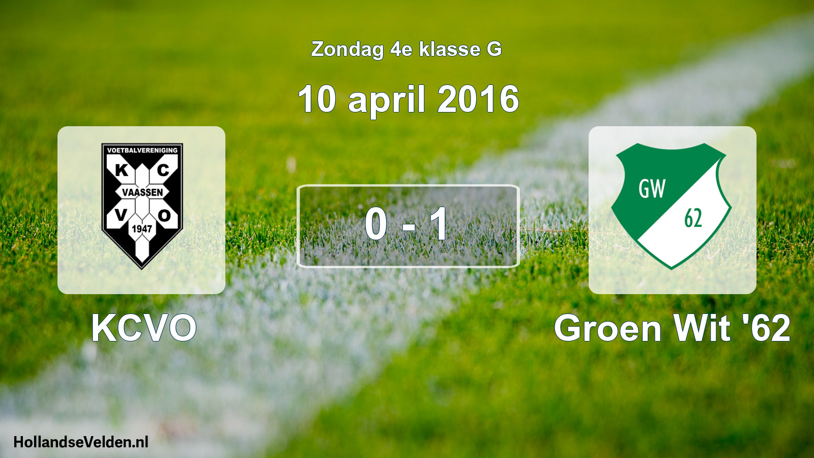 Total number of matches played: KCVO - Groen Wit '62 0 - 1 (10 April 2016)