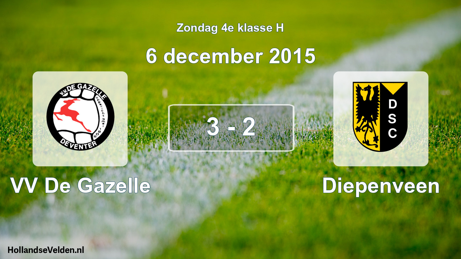 Total number of matches played: VV De Gazelle - Diepenveen 3 - 2 (6 December 2015)