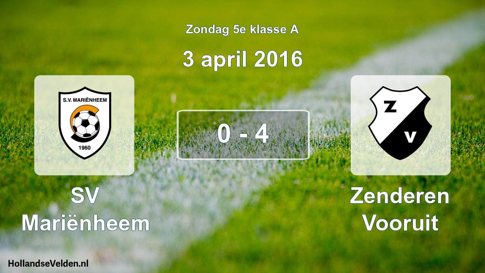 Total number of matches played: SV Mariënheem - Zenderen Vooruit 0 - 4 (3 April 2016)