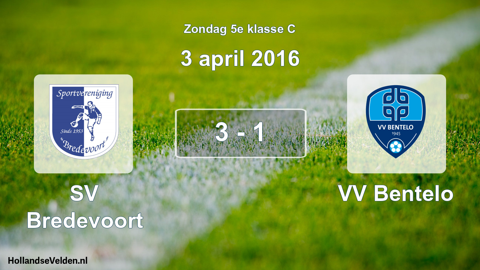 Total number of matches played: SV Bredevoort - VV Bentelo 3 - 1 (3 April 2016)