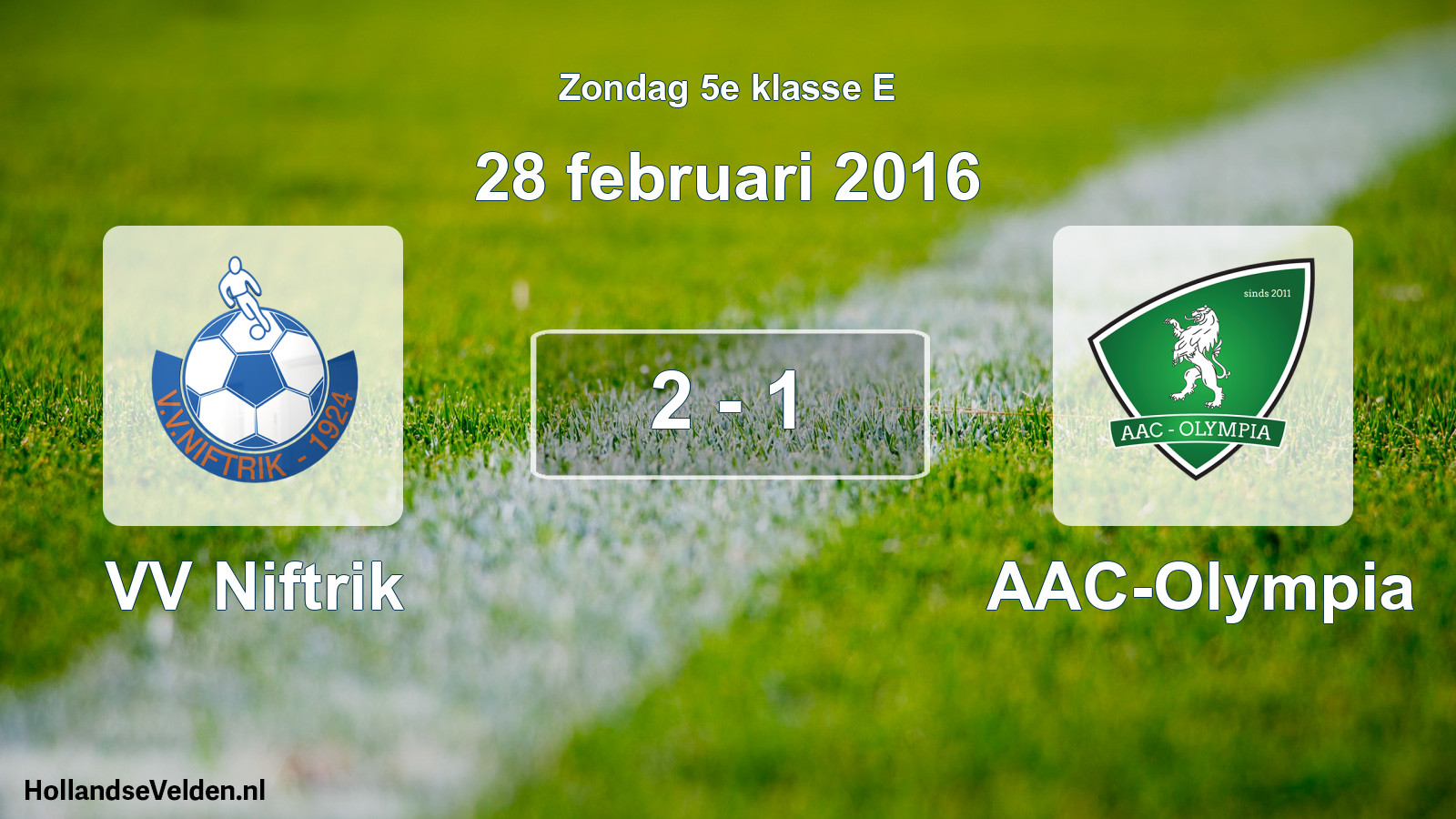 Total number of matches played: VV Niftrik - AAC-Olympia 2 - 1 (28 February 2016)