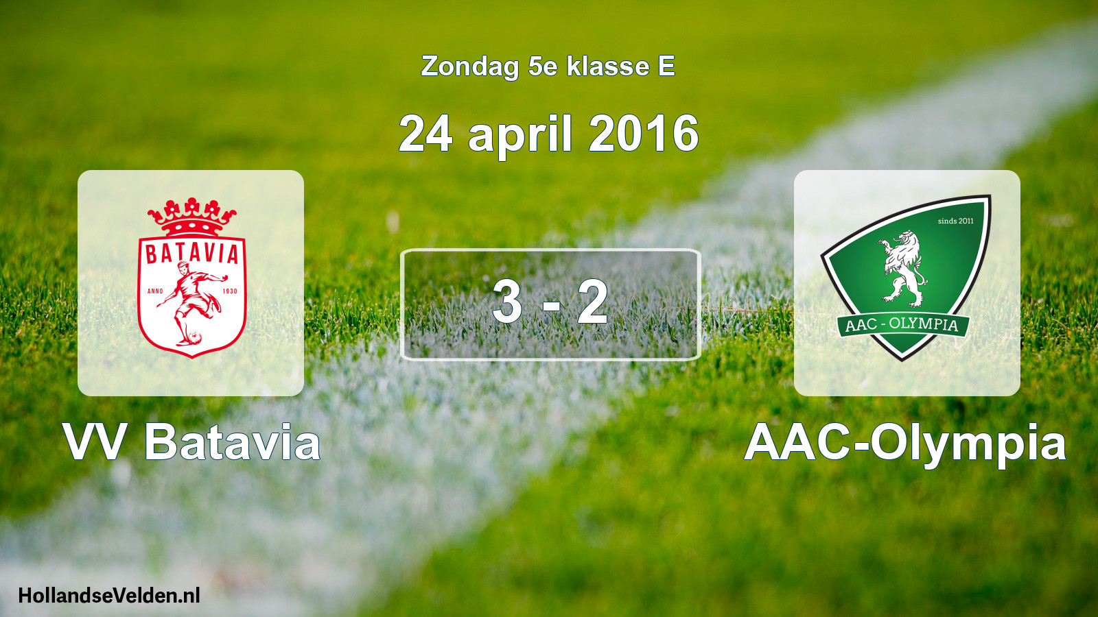 Total number of matches played: VV Batavia - AAC-Olympia 3 - 2 (24 April 2016)